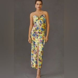 Anthropologie Twist Front Midi Dress: Yellow Motif, Size S